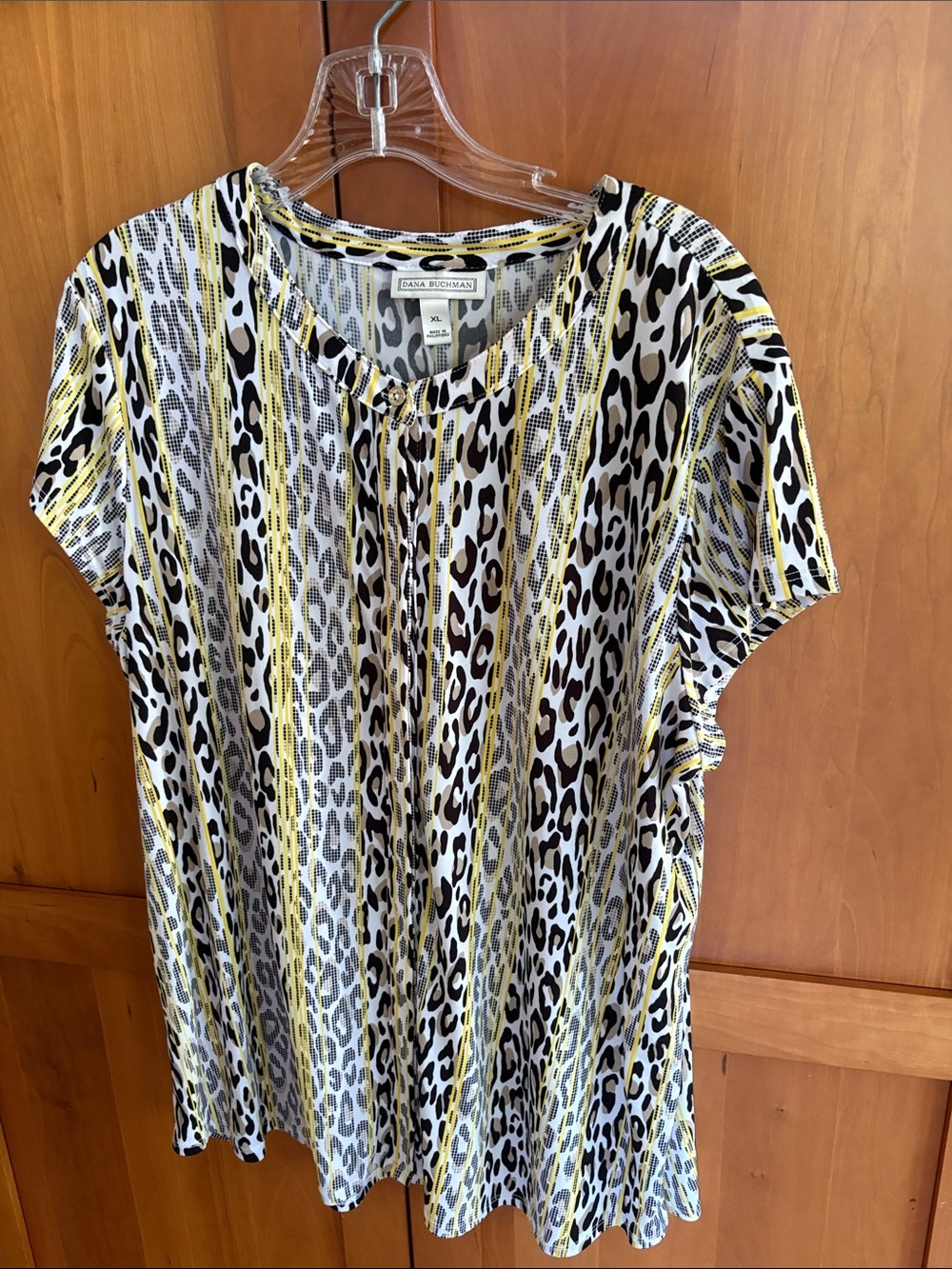Dana Buchman Yellow and Black Leopard Stripe Short Sleeve Top